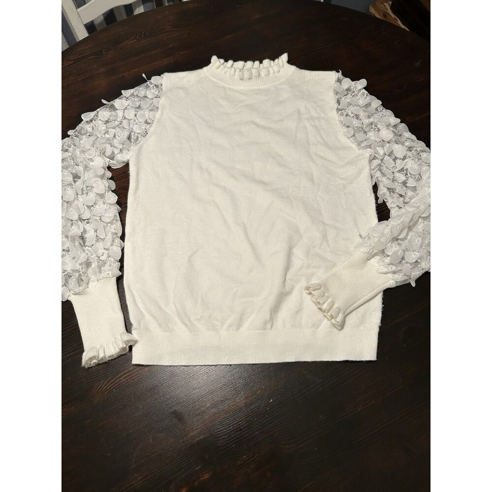 Sioni Milano Eggshell Sweater  Embroidery Boho Size Med feminine Flirty